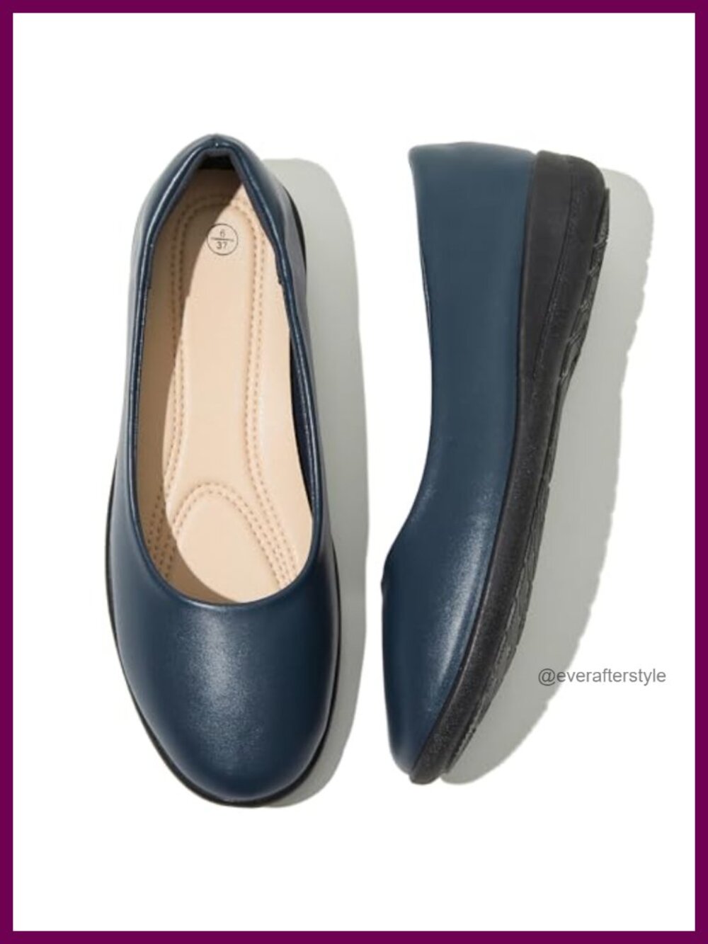 Women's Water-Resistant PU Leather Ballet Flats Memory Foam Round Toe